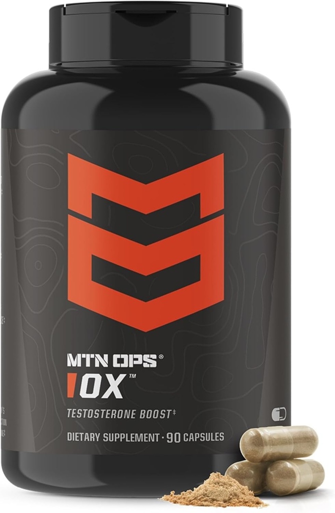 MTN OPS Ox Testosterone Booster, Testosterone Suplemento para Hombres Blend con Tribulus Terrestris & Adrenal Support Blend con Maca Root Capsules, 30 Servimientos