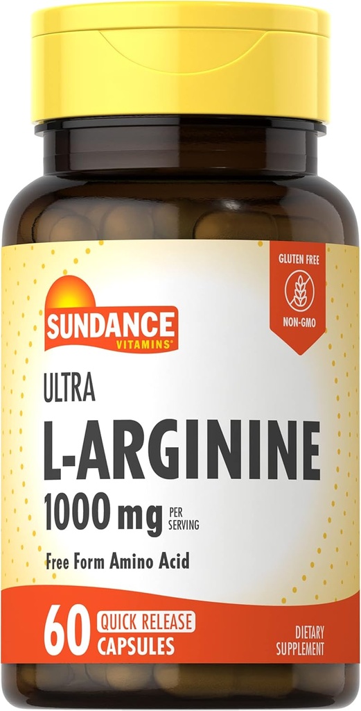 Sundance L-Arginine 1000mg Capsules Silencio 60 Cuenta Silencio Forma Libre Suplemento Aminoácidos Silencio No GMO y Gluten Suplemento gratuito