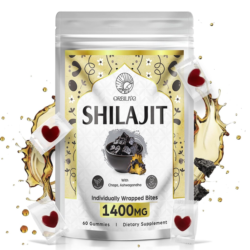 1400 MG Shilajit Gummies, Shilajit Pure Himalayan Organic Gummies with Ashwagandha, Himalayan shilajit for Men, 85+ Trace Minerals & Fulvic Acid, Individually Wrapped, Sugar-Free, 60 Gummies