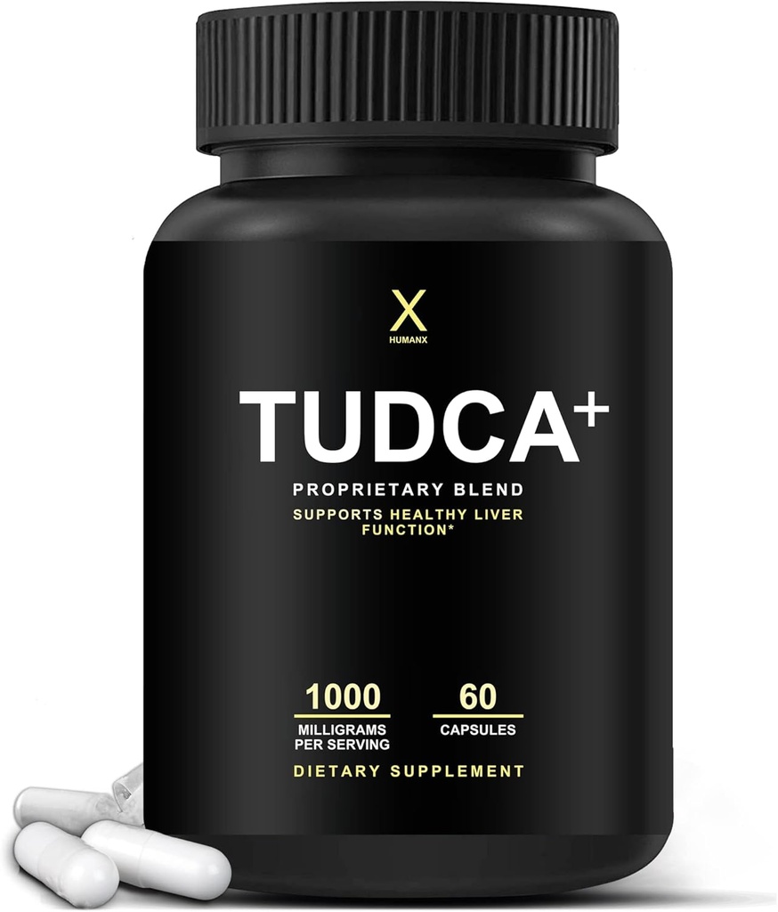 HUMANX TUDCA+ 1000mg Bile Salts Liver Support Supplement, Liver and Gallbladder Cleanse Supplement - Vegan, Non GMO - USA Made Easy to Swallow Capsules - Tauroursodeoxycholic Suplementos ácidos