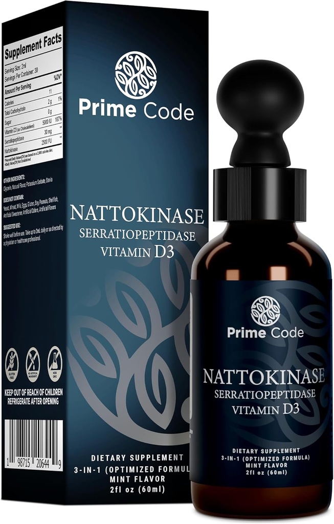 Prime Code nattokinase Suplementario de serratiopeptidase y nattokinase Suplementos TEN Nattokinase Liquid Drops habit natto Liquid TEN Serratiopeptidase ANTE High Absorption TEN Non-GMO TEN Gluten-Free