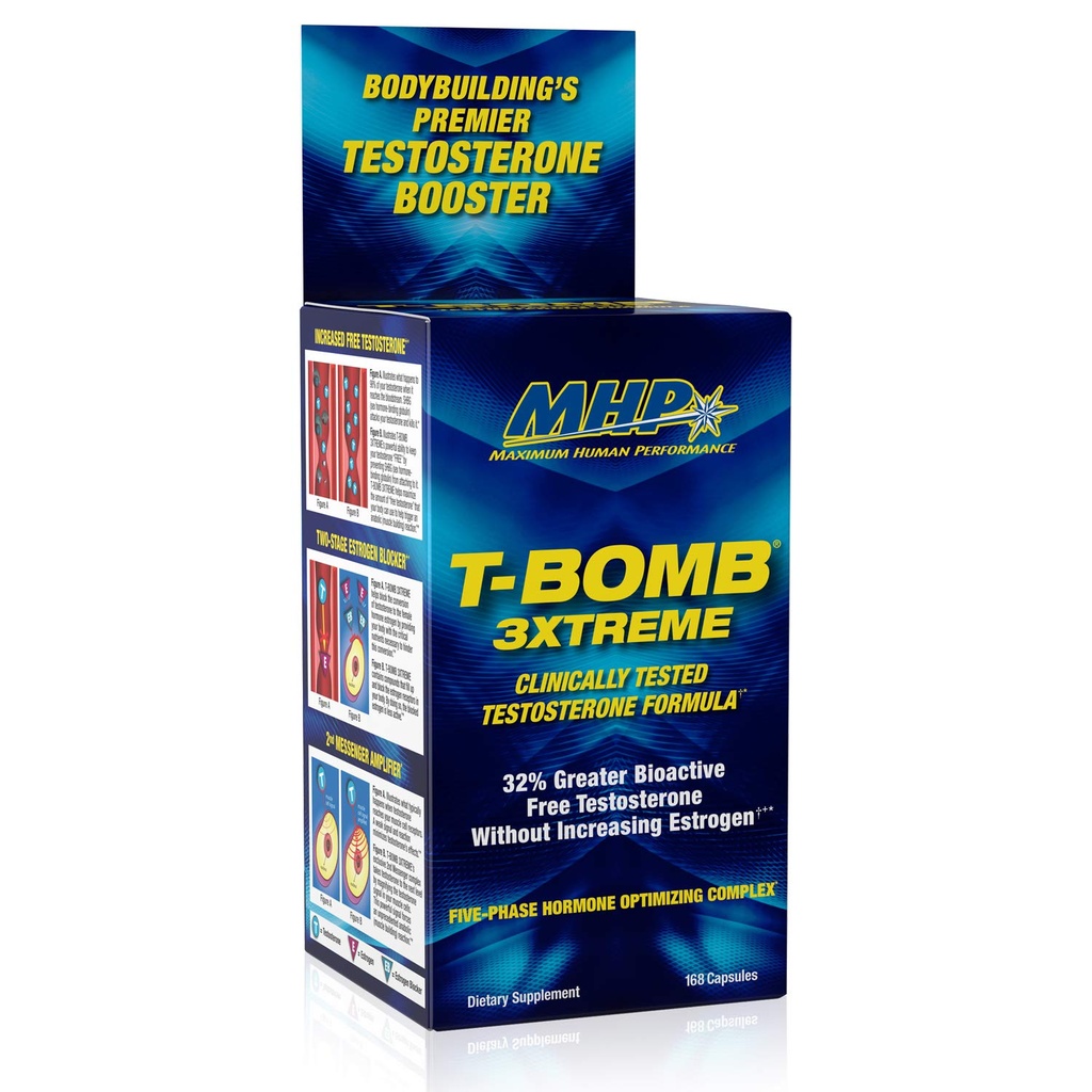 MHP T-Bomb 3xtreme Testado clínicamente, Booster de Testosterona para Hombres, Aumentar Libido, 168 Conde