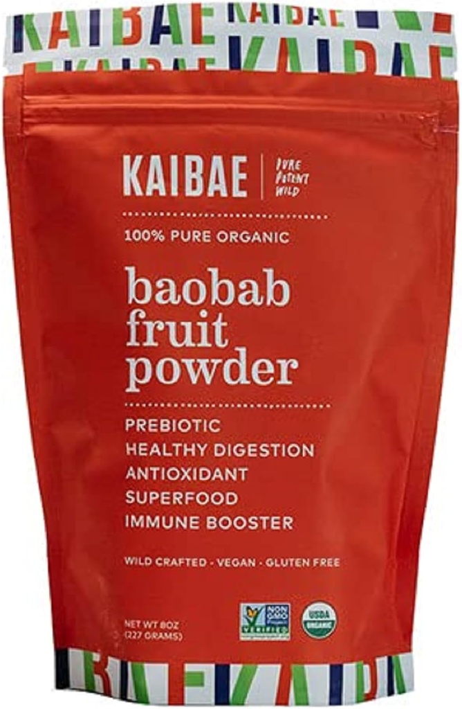 KAIBAE Premium Orgánica Baobab Powder I Prebiótico Gut Health, Intermittent Fasting, Inmunity, Hydration TEN Vitamina C, Polyphenols, Minerals ← Fiber Supplement TEN 8 oz.