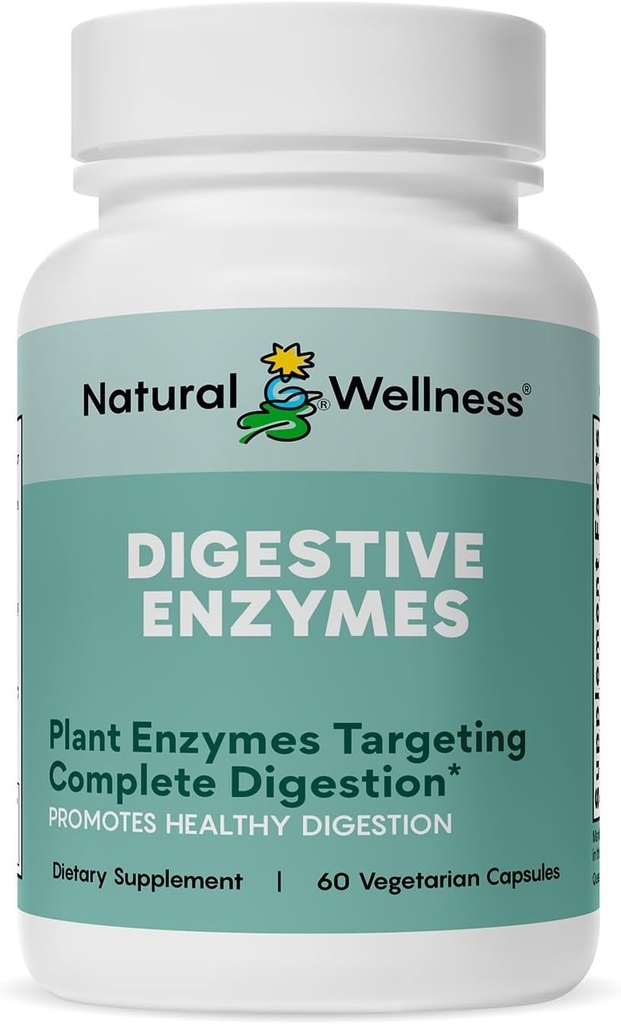 Natural Wellness Digestive Enzymes – Integral Enzyme Blend for Healthy Digestion, Nutrient Absorption & Relief from Gas, Bloating & Indigestion – 60 Vegetarian Capsules