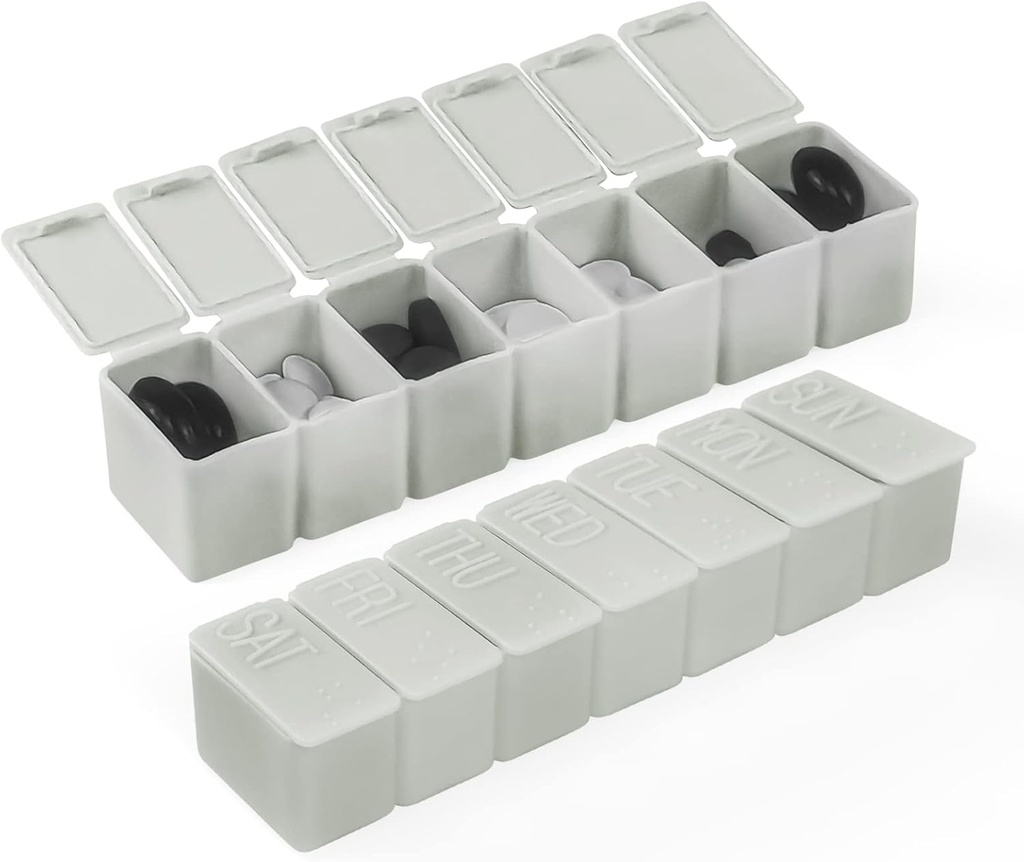 Organizador semanal de pequeñas píldoras, 7 días Caso, Caja de Medicina de Casos de Vitamina Diaria, Contenedores para la Medicina Suplementos Aceite de Pesca(2Pcs,Grey)