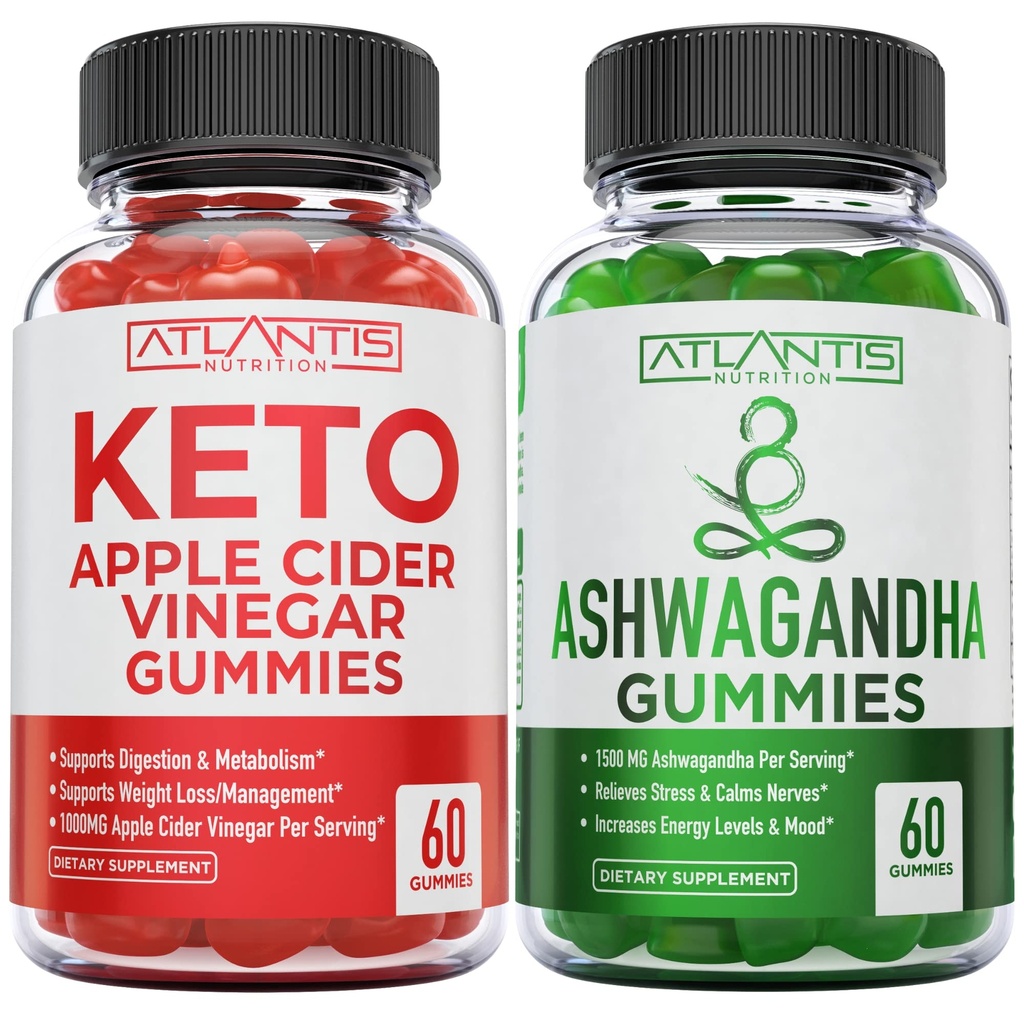 60 Keto Apple Cider Vinegar Gummies Advanced Weight Loss + 60 Ashwagandha Gummies - 1500MG Ashwagandha Per Serving