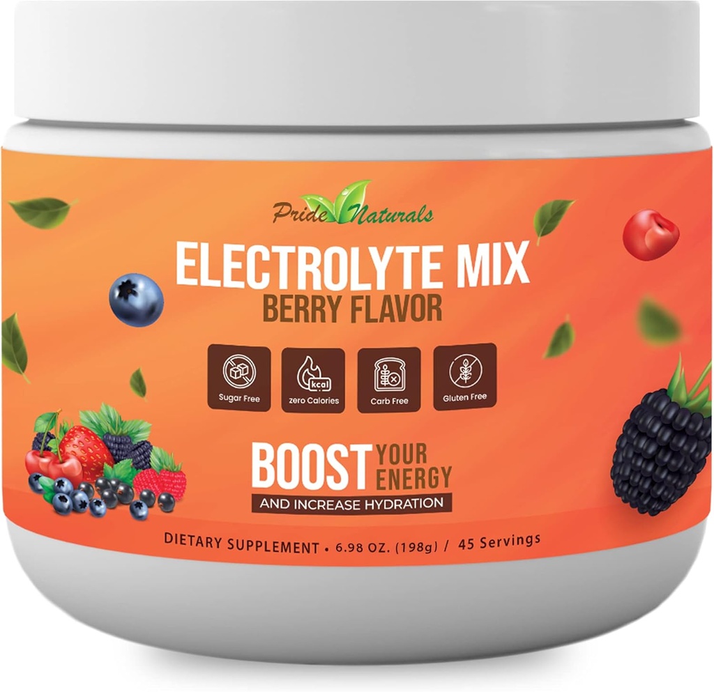 Electrolyte Powder - Refreshing Workout Recovery Electrolytes, Sugar Free, Gluten Free & Vegan, Puro Keto & Paleo Hydration Beverage, Immune Boosting Vitamins (198 Grams, Berry)