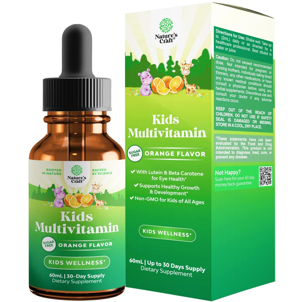 Natures Craft Liquid Multivitamin for Kids Immunity Support - Yummy Toddler Suplemento con C D3 E B6 y vitaminas de todas las edades Absorción alta
