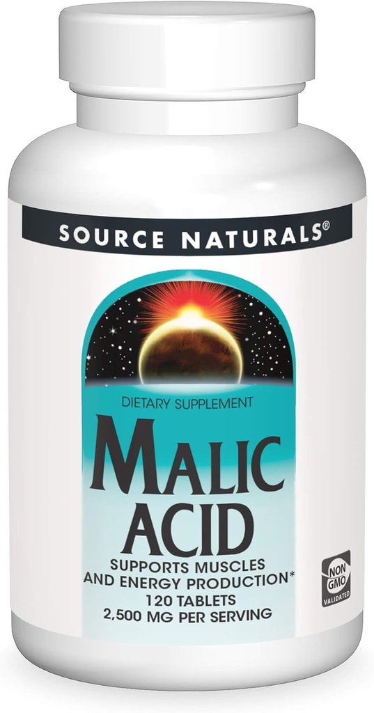 Fuente Naturals Ácido Malic, apoya músculos y producción de energía*, 2.500 mg - 120 Tabletas