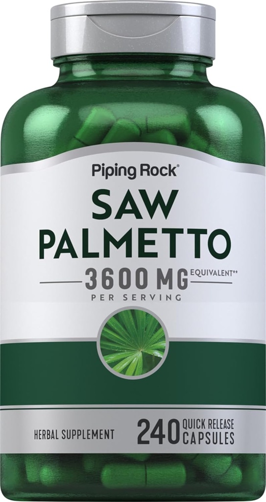 Piping Rock Saw Palmetto Extract 3600mg  240 Capsules  durable for Hombre and Women ← Non-GMO, Gluten Free Supplement