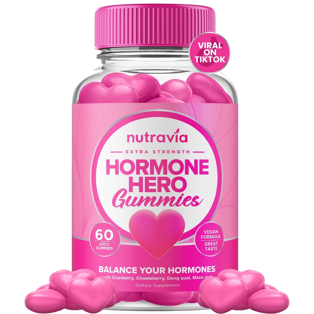 Hormone Balance For Women Gummies + PMS Relief Supplement - Supports Mood Swings, Clear Skin, Reduced Cramps and Bloating - Hormonal PMS Gummies PCOS Vitamin with Cranberry, Dong Quai (60 Gummies)