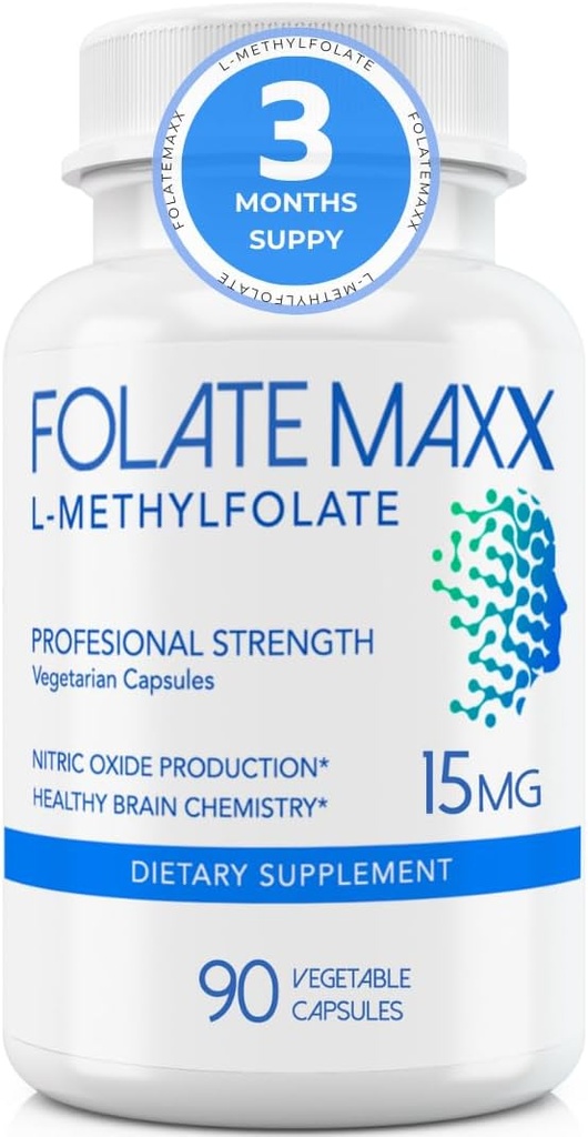 [BRSWGATQBAMBSAL2] L-Methylfolate 15mg - 90 cápsulas - Folato de metil activo de fuerza profesional - Suplemento de 5 MTHF para hombres y mujeres - No GMO, Gluten Gratis, No Fillers