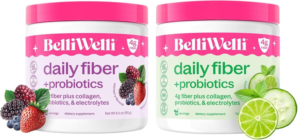 Suplemento diario de fibra de colágeno, probióticos " electrolitos - apoya la salud digestiva, la regularidad y la salud de la piel - Cucumber Lime Mint " Wild Berry Flavors – 32 servicios totales