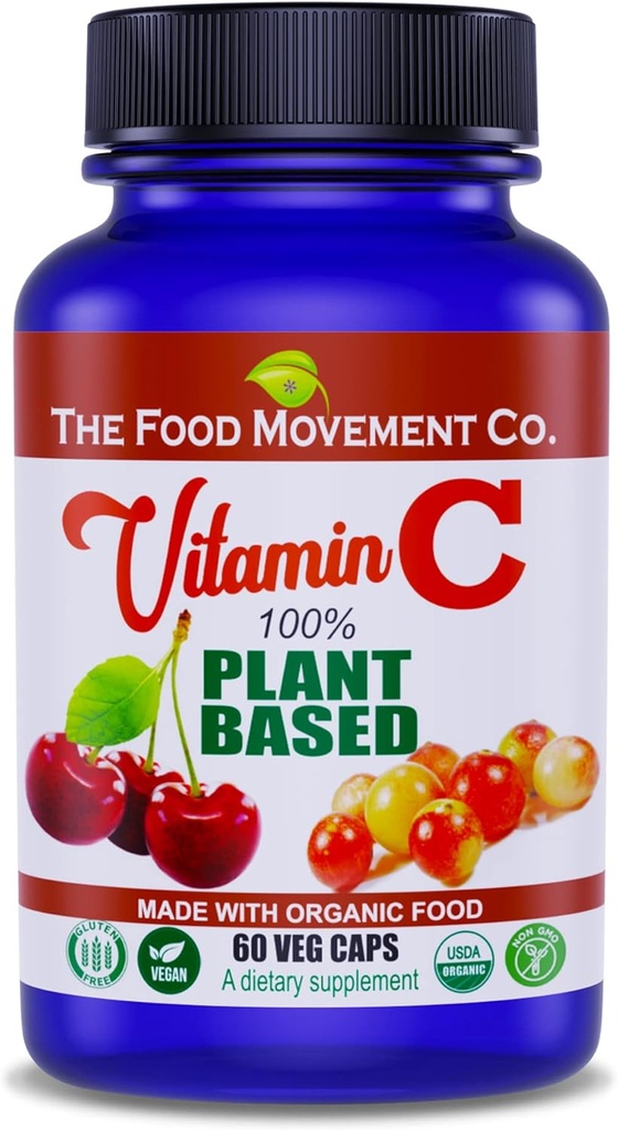 100% vitamina C 60 capsules 125mg - Adultos Sistema Inmunitario Antioxidante Apoyo Dietético Suplemento dietético - Alimento completo Suplementos veganos de No GMO orgánico Frutas sin gluten