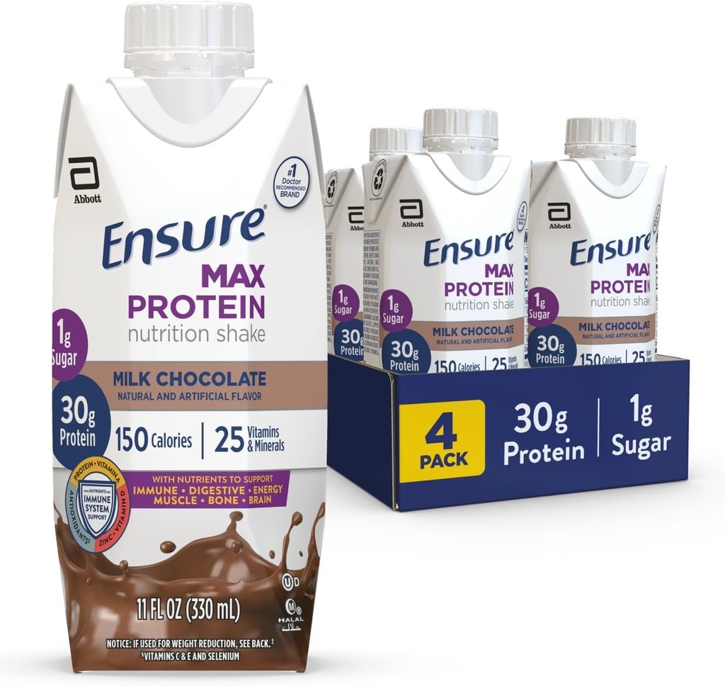 Asegurar Max Protein Milk Chocolate Nutrición Afeitar 30g Protein, 1g Sugar, 4g Fiber Blend ← 4 Pack