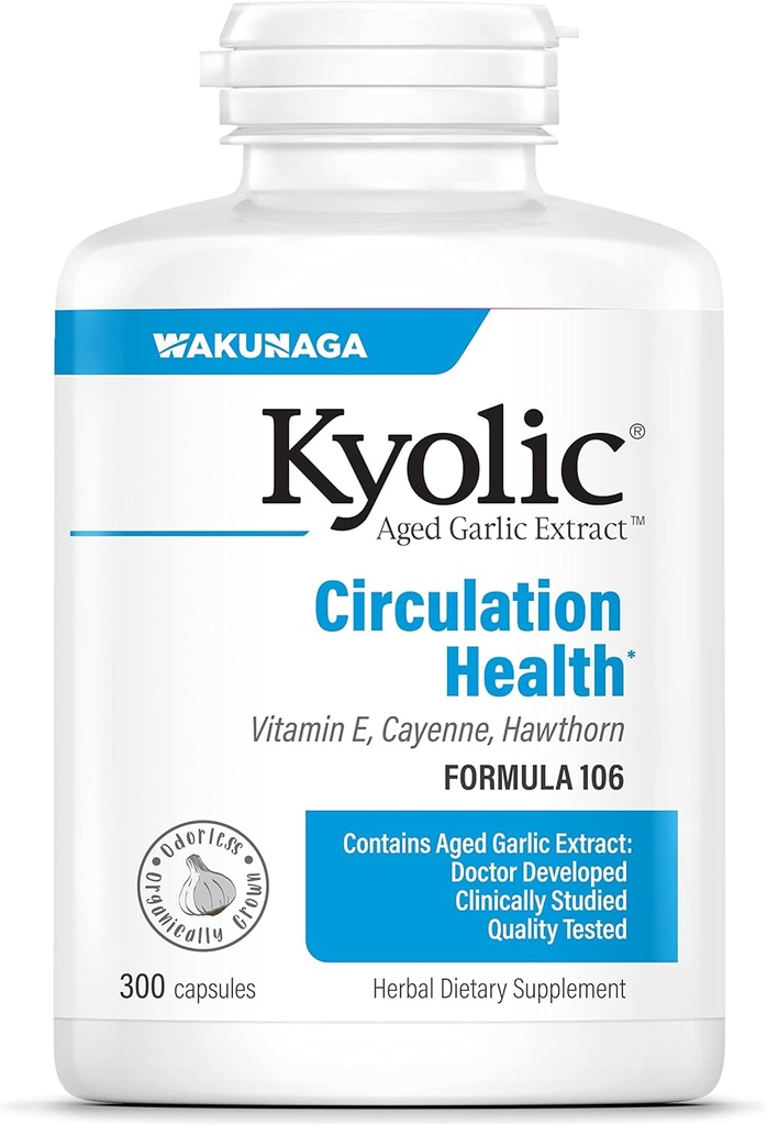 Extracto de ajo envejecido de Kyolic Fórmula 106, Circulación Salud, 300 cápsulas (Packaging May Vary)