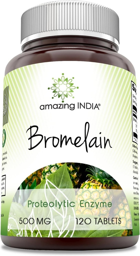 Increíble India Bromelain Suplemento Silencio 500 Mg per Serving Silencio 120 Tablets ← No-GMO Silencio Gratis Silencio Made in USA