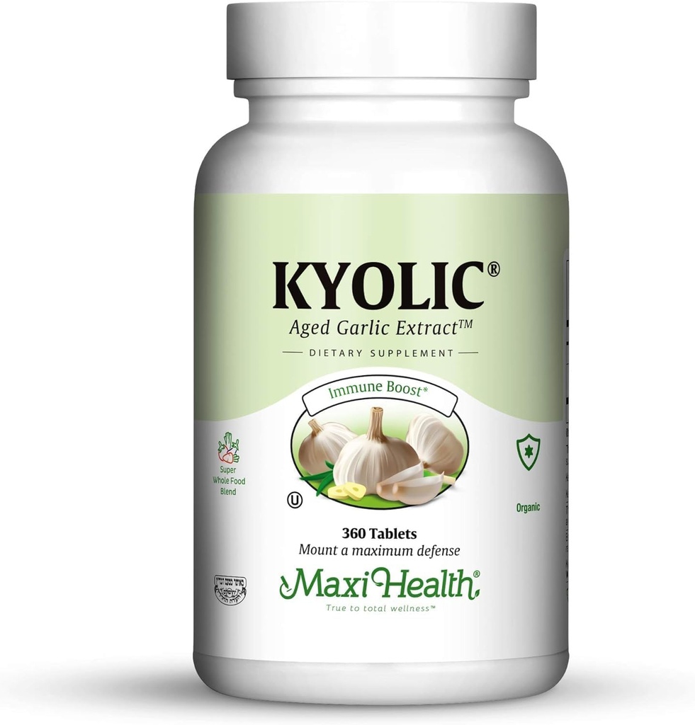 Maxi Health Kyolic Organic Ajo Suplemento - Kosher Ajo Tabletas con Ajo Agelado Kyolic Extracto para Immune Soporte - Ajo vegetariano Píldoras (360 Cuenta)