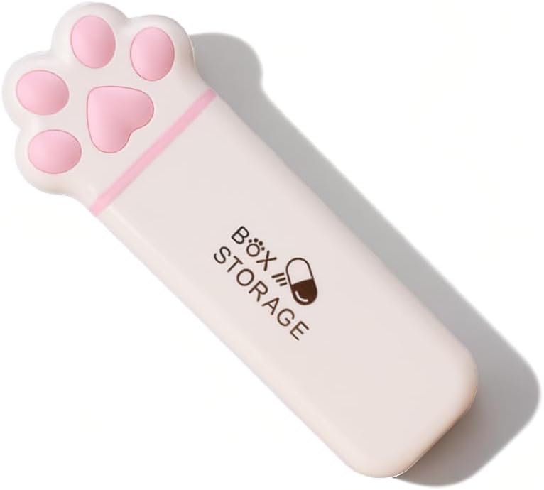 Cute Cat Paw Travel Pill Box, Slim Moistureproof Pill Organizer, Kawaii Small Daily Vitamin Case, Adorable Judería de Trinket Organizer, Stylish Pill Case 3 Compartments (Pink)