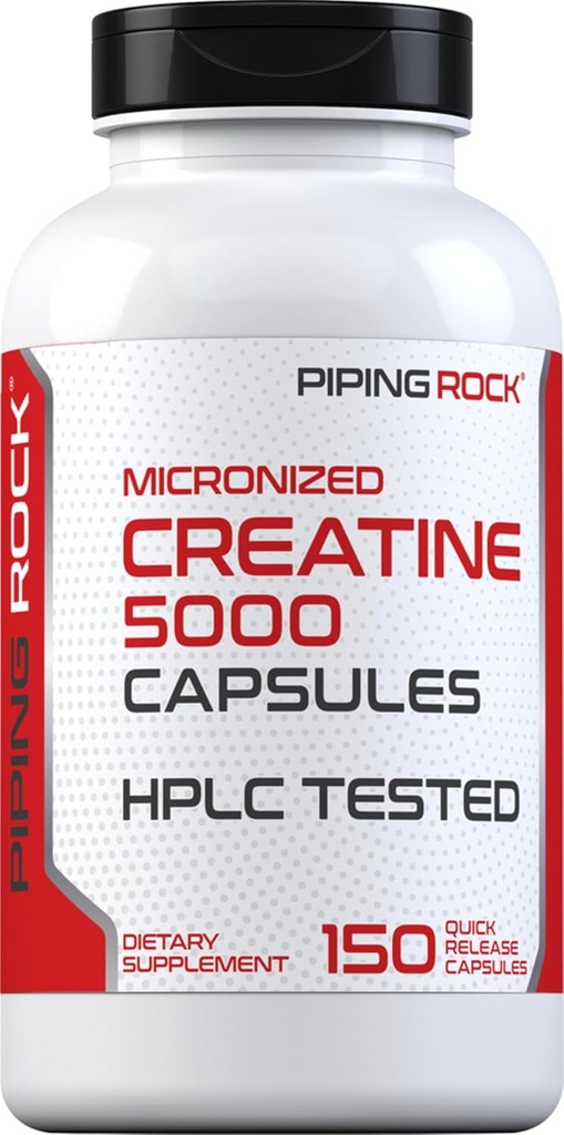 Piping Rock Creatine Monohydrate Capsules ← 5000mg ← 150 Pills ← Suplemento Micronizado para Hombres y Mujeres