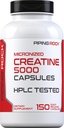 Piping Rock Creatine Monohydrate Capsules ← 5000mg ← 150 Pills ← Suplemento Micronizado para Hombres y Mujeres