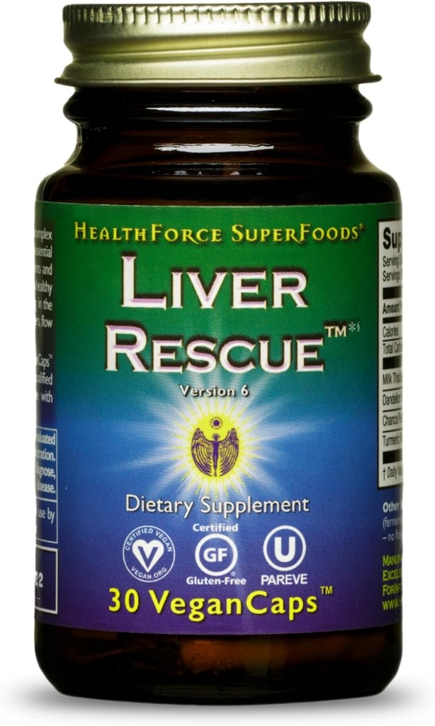 SaludForce SuperFoods Rescate del hígado - Natural Liver Cleanse - with Milk Thistle & Dandelion Root - Gluten-Free & Vegan - 30 cápsulas