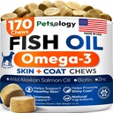 Omega 3 aceite de pescado para perros - 170 cerdas - Omega 3 para perros Itchy Skin & Alivio de la alergia - Skin & Coat Suplemento - EPA & DHA Ácidos grasos - Tratamiento contra el remolino de perros " - Aceite de salmón