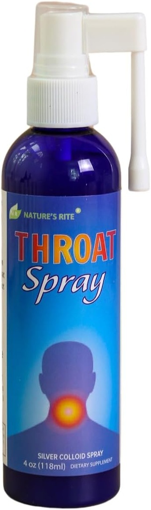 Spray de garganta Rite de la naturaleza,Silver Colloidal Spray - Alivio de garganta natural con Fórmula relajante para resultados rápidos - 4 oz con boquilla de mal uso fácil