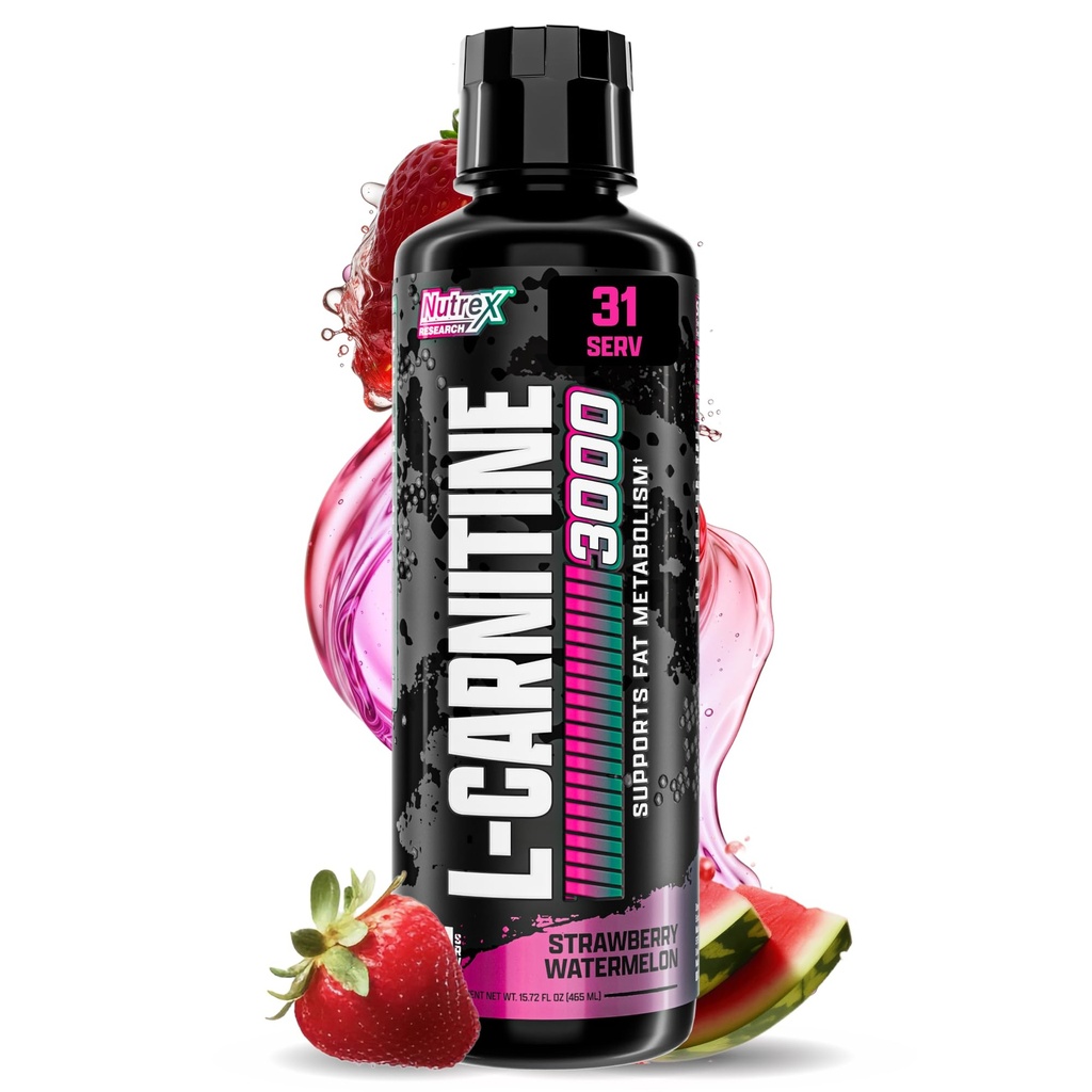 Nutrex Investigación Carnitina líquida 3000 Silencio (Strawberry Watermelon) Silencio Premium L Carnitine Liquid, Estimulante Gratis 31 Servimientos
