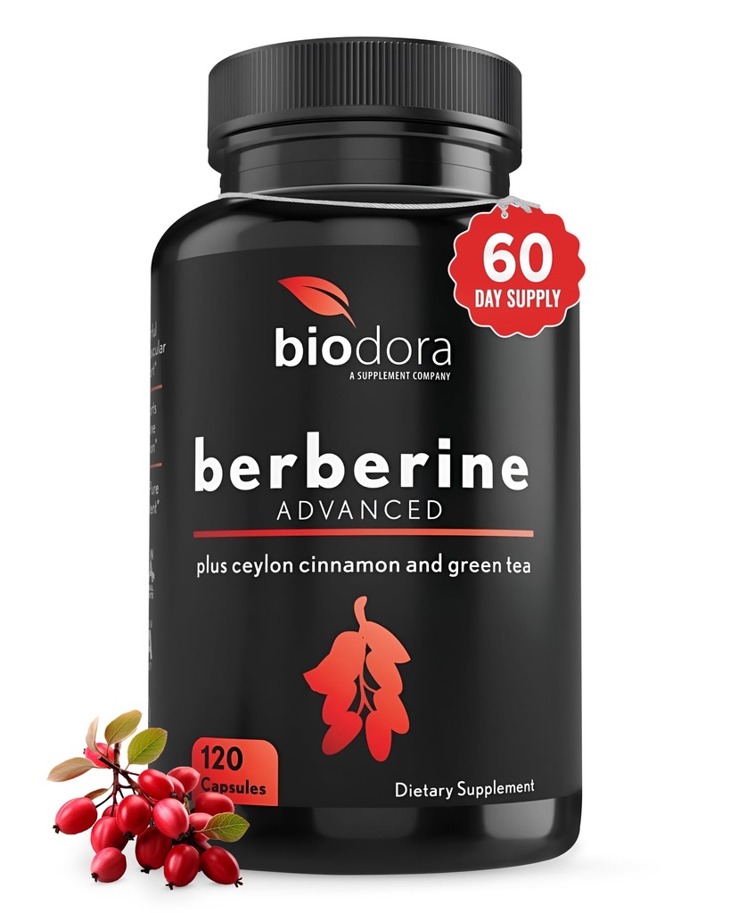 Berberine Advanced Plus con 1200mg Berberine - 100mg Ceylon Cinnamon y 100mg Green Tea Extract - 1400mg Por Dose -120 Capsules - 60 Day Supply - Supports Immune and Cardiovascular