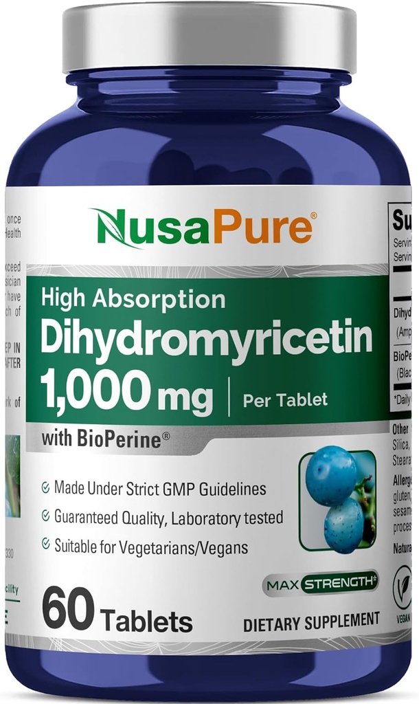 NusaPure Dihydromyricetin (DHM) 1000mg 60 Tablas Veggie (No GMO & 100% Vegetariano)