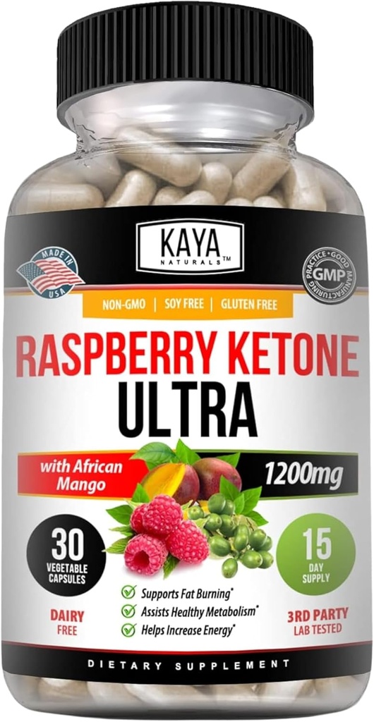 Kaya Naturals Keto Diet Raspberry Ketone - Suplemento de Pérdida de Peso, Control de Appetite, Metabolismo de Boost - 30 Cuenta...