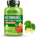 NATURELO Vitamina C con Extracto de Cereza Acerola Orgánica y Citrus Bioflavonoides - Suplemento Vegano - Soporte inmunitario - 500 mg VIT C por Cap - Non-GMO - 180 cápsulas