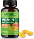 NATURELO Alimentos integrales Vitamina C Gummies, Vitamina C de la cereza de Acerola, Suplemento de base vegetal, 60 Gummies vegetarianos