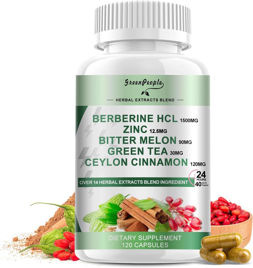 Suplemento bereberina con canela de Ceylán - 120 Conde Berberine 1500mg Activa AMPK & GLP-1 Berberina HCL con Melón de Bitter " Herbs Naturales para Immune Support/Energía