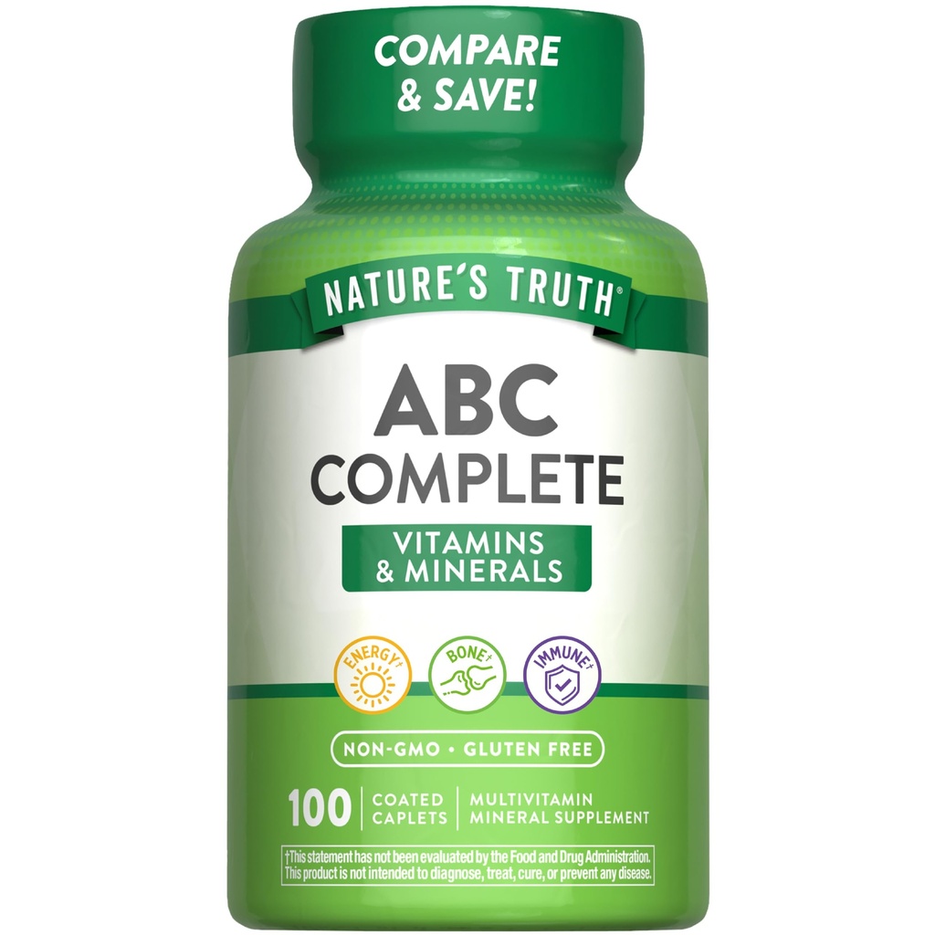 La verdad de la naturaleza Adult ABC Complete Multivitamin for Men and Women ← 100 Caplets ← No Gluten Free