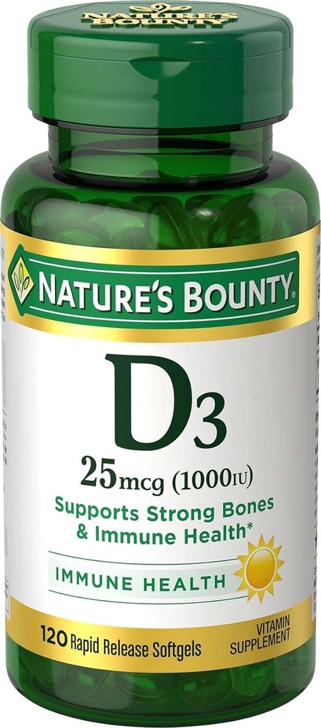 Vitamina Bounty D3, 1000IU, alta potencia, 120 Softgels, paquete de 4