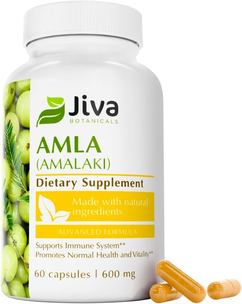 Jiva Botanicals Amla Capsules (Amalaki) - 60 cápsulas veganos - Amla Powder - Suplemento de Gooseberry Indio para la Vitalidad