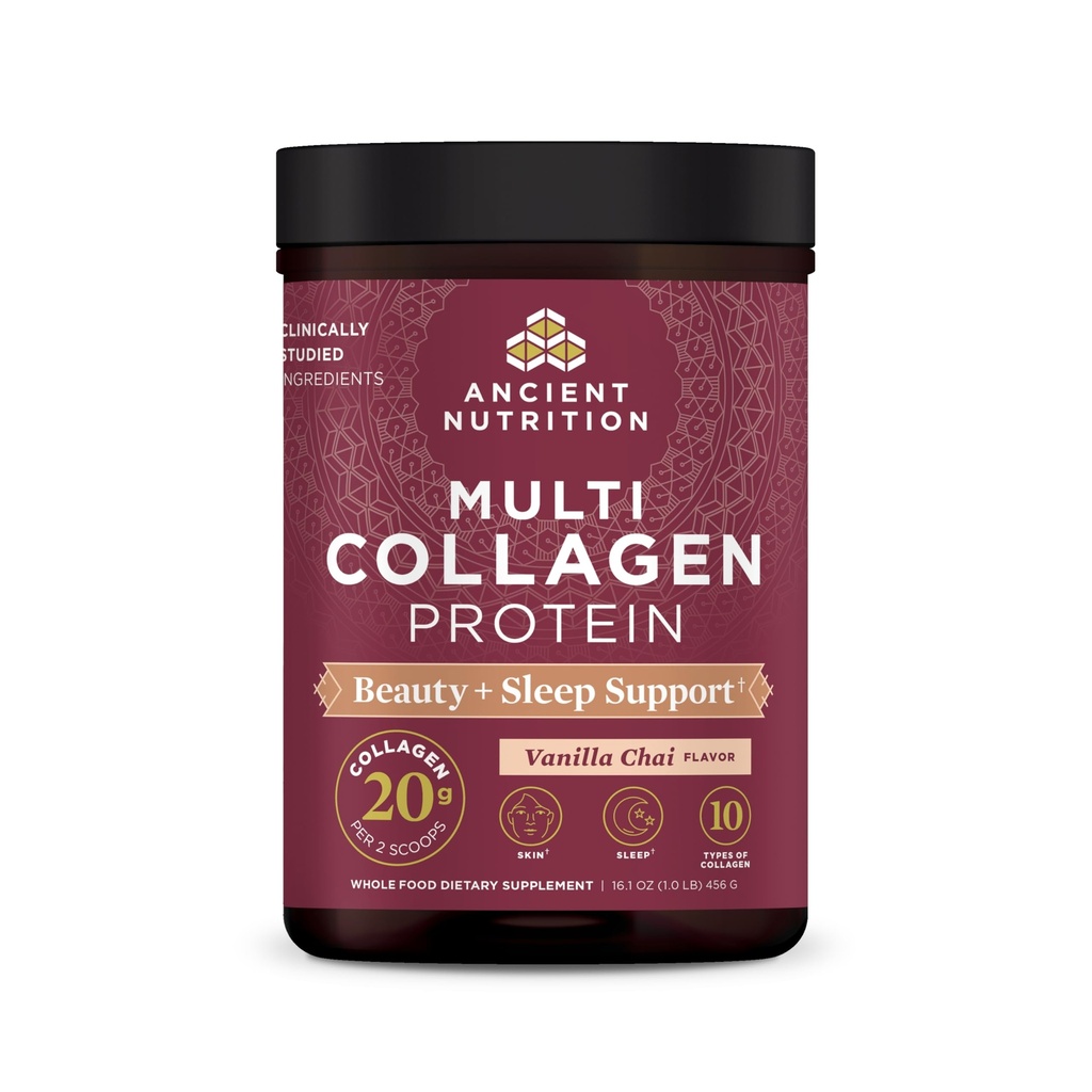 Antigua Nutrición Collagen Powder Protein, Multi Collagen Protein Beauty + Dormir con Vitamina C, Vanilla Chai, Hidrolyzed Collagen Peptides Soporta Skin and Nails, Sleep, 16.1oz