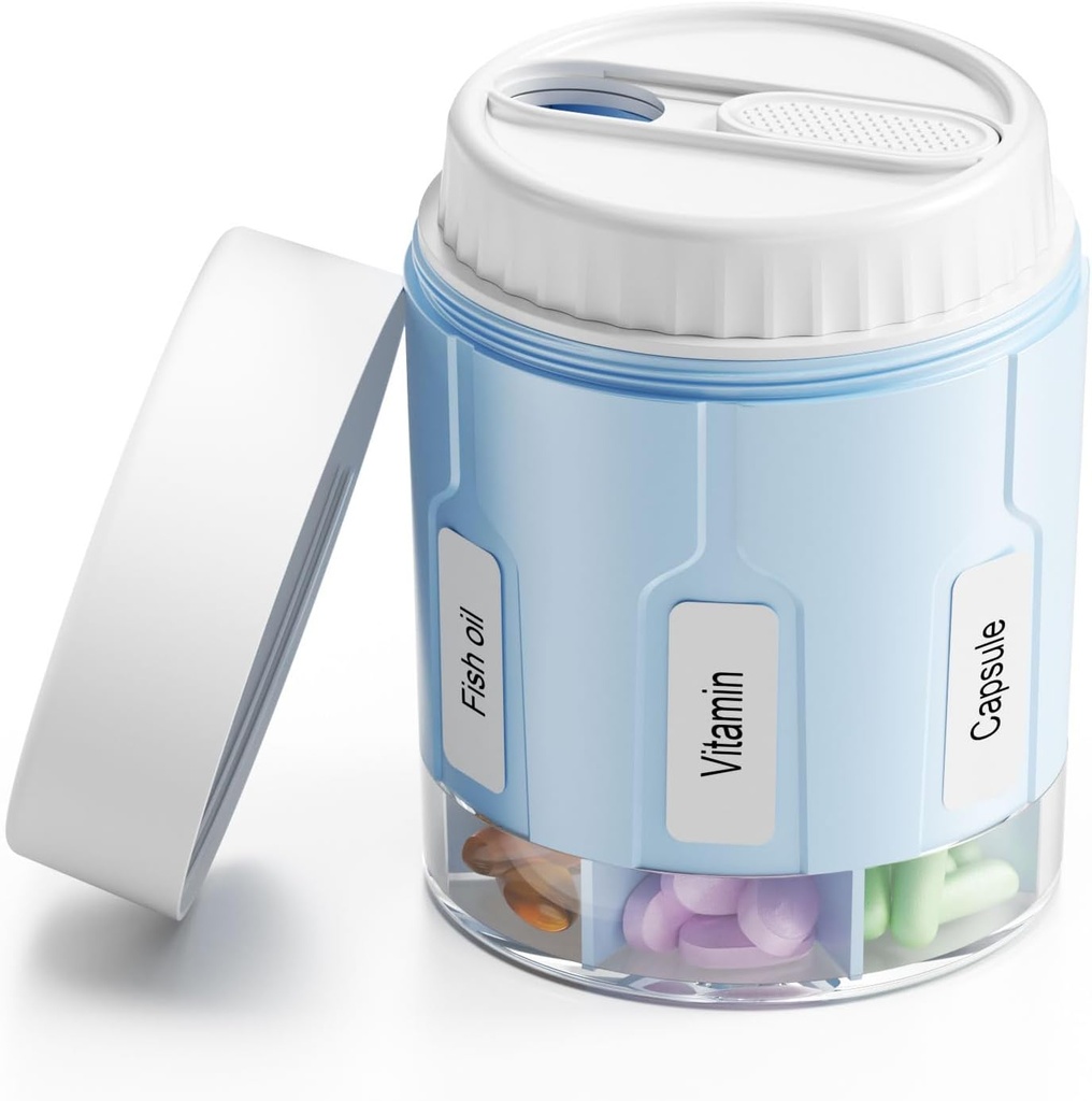 Organizador de botellas Daviky, organizador de suplementos con 7 grandes componentes, dispensador de pilas de viaje caja redonda con dos tapas