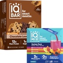 IQBAR Cerebro y Cuerpo Keto Protein Bares - 12 Conde Chocolate Amantes Variety Low Carb, Vegan Bares & IQMIX Sugar Free Electrolyte Powder Packets - 8 Conde Sampler Pack Keto Electrolitos con Lions Mane