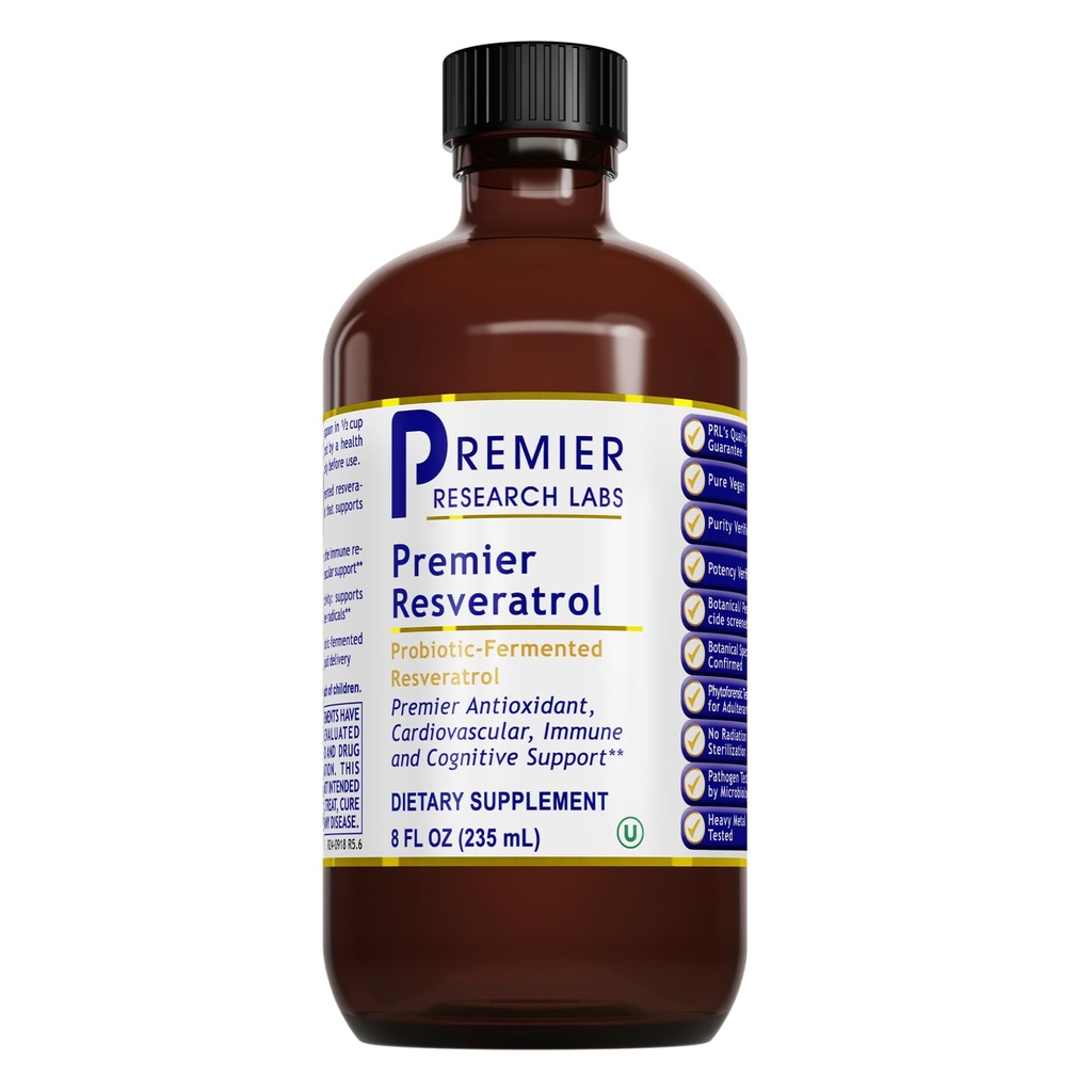 Premier Research Labs Resveratrol - Resveratrol Liquid Supplement, Trans Resveratrol, Antioxidant Support for Heart Health & Blood Flow, Aging Support, 180 mg Por Teaspoon - 8 Fl Oz