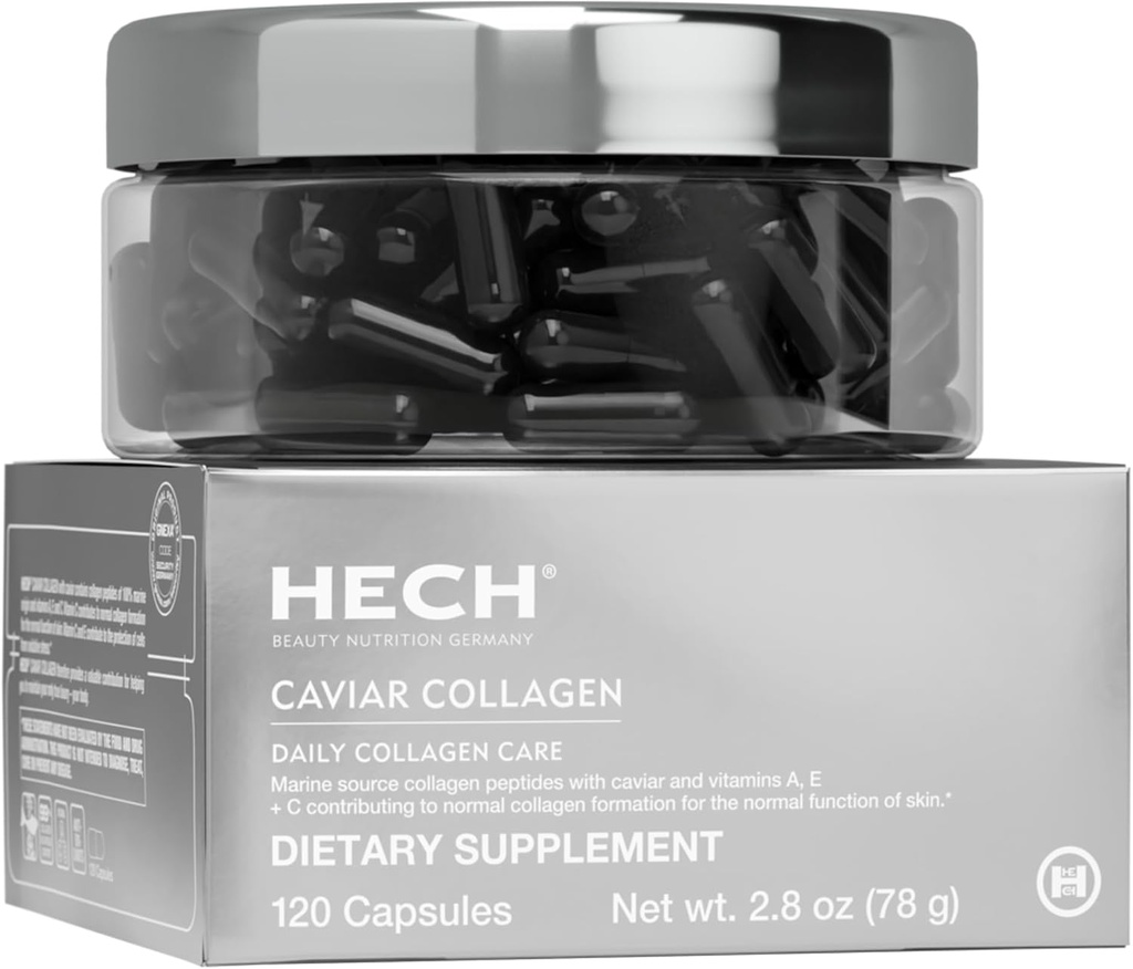 Cápsulas de colágeno HECH - Suplemento de belleza con 2.000 mg de péptidos de colágeno marino, extracto de caviar y complejo de vitaminas