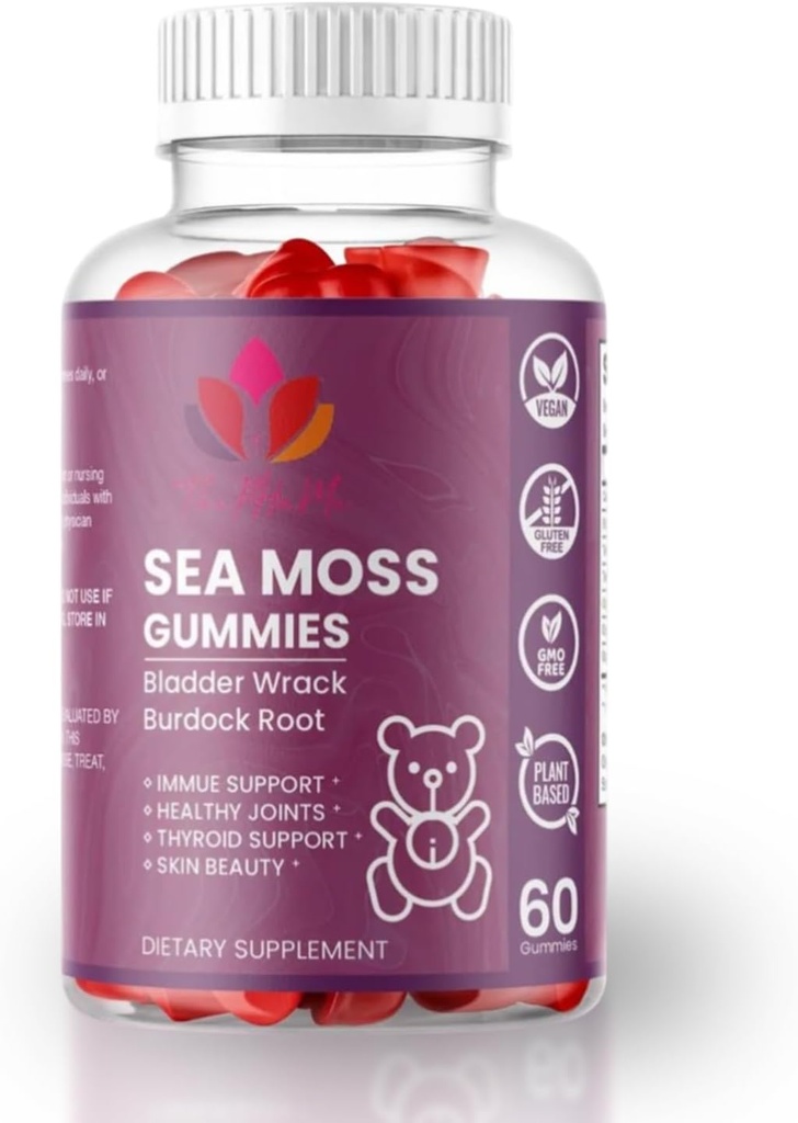 Moss de Mar Orgánico Gummies con Root de Burdock de la vejiga – Suplemento vegano para el bienestar general – 60 Conde