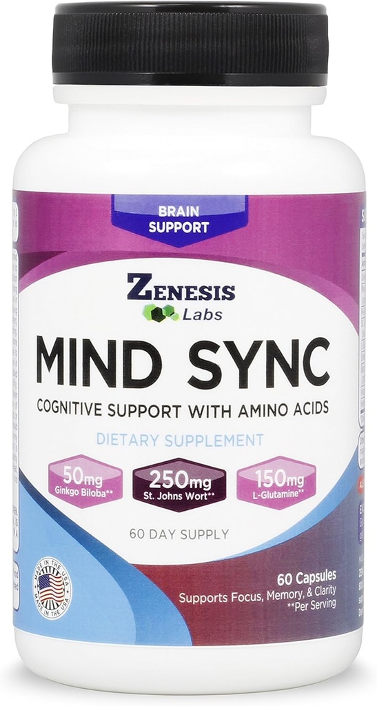 Zenesis Labs Mind SYNC - 60 cápsulas con Ginkgo Biloba, St John's Wart & L-Glutamine - Lee los comentarios
