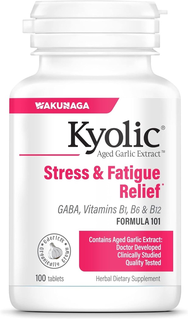 Extracto de ajo envejecido de Kyolic Fórmula 101, Stress and Fatigue Relief, 100 Tablets (Packaging May Vary)