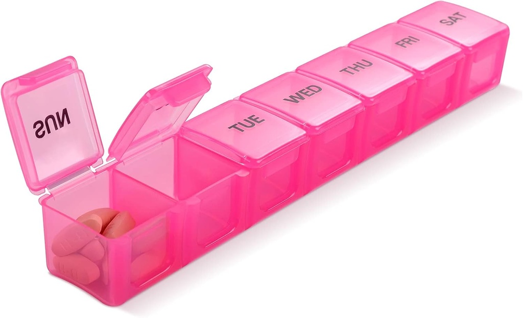 Pink XL Organizador extra grande semanal y diario de píldoras para píldoras/Vitamin/Fish Oil/Supplements (Pink)