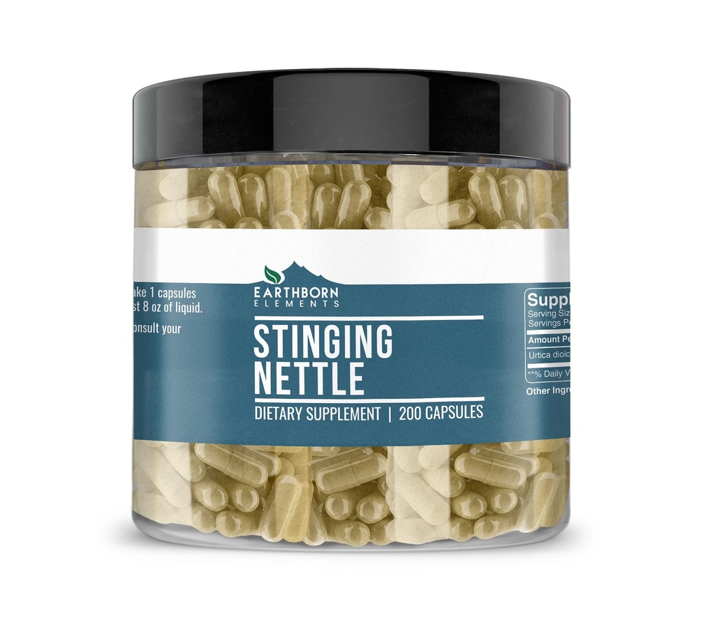 Earthborn Elements Stinging Nettle Leaf 200 Capsules, Pure & Undiluted, No Additives