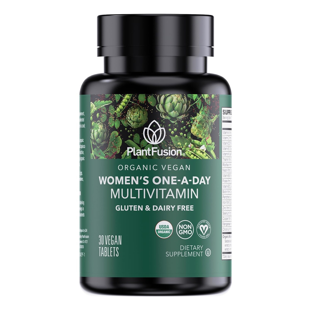 PlantFusion Organic Multivitamin for Women - One Daily Whole Food Blend Women's Multivitamin - Vegan, Non-GMO, Gluten Free &amp; Dairy Free - 30 Tablets (1 Month Supply)
