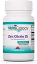 Nutricology Zinc Citrate Supplement - 25mg Zinc for Men & Women, Immune Support, Pure, Well-Absorbed, Well-Tolerated, Trace Mineral, Vegetarian Capsules - 60 Cuenta